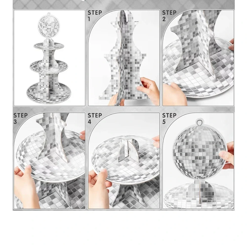 Disco Cupcake Stand 3tier silver glitter - Picture 3 of 4